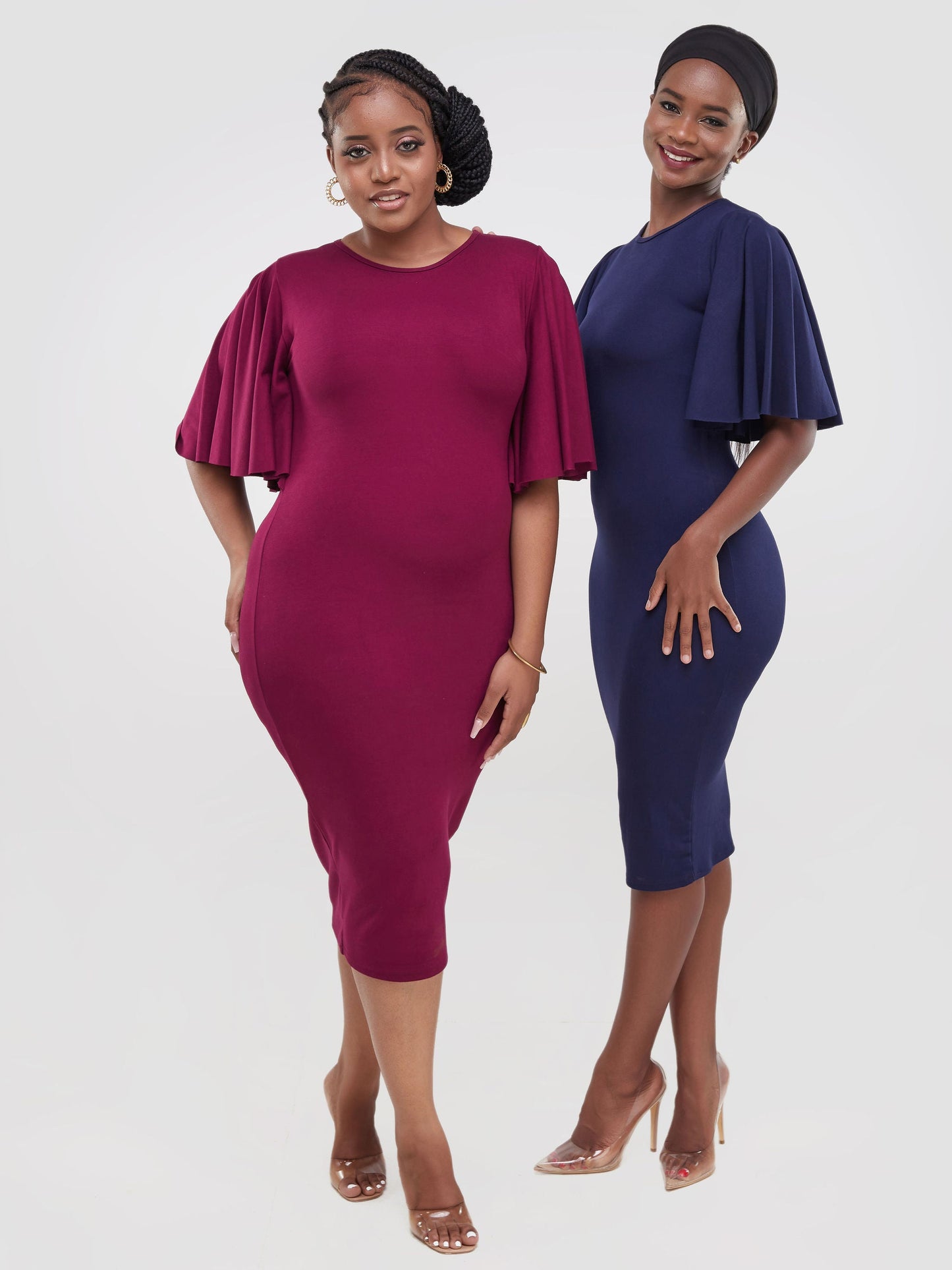Vivo Ruwa Flounce Sleeve Bodycon Dress - Navy Blue