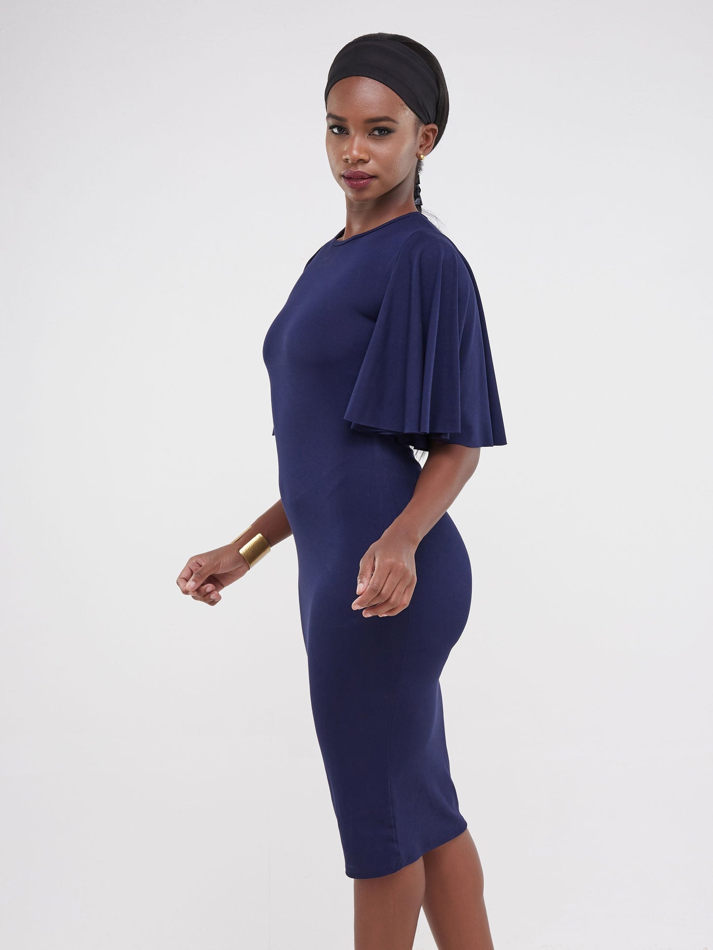 Vivo Ruwa Flounce Sleeve Bodycon Dress - Navy Blue