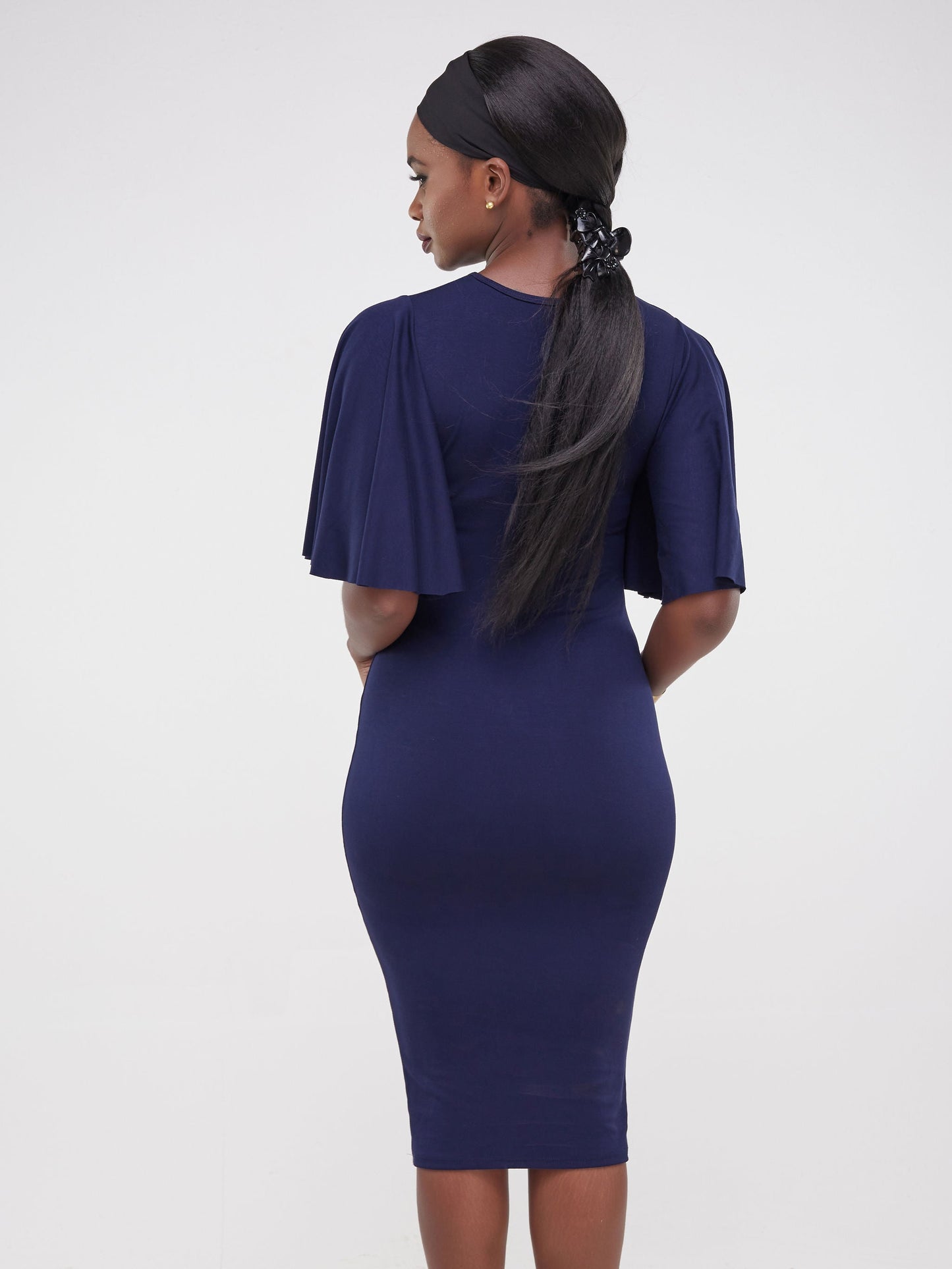 Vivo Ruwa Flounce Sleeve Bodycon Dress - Navy Blue