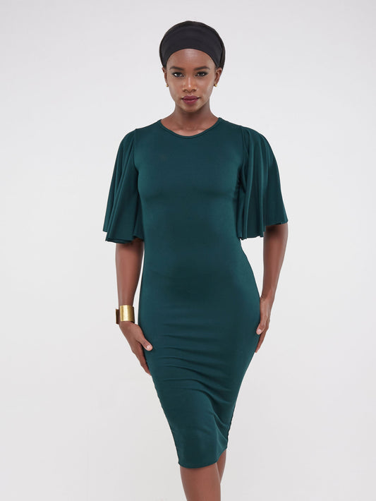 Vivo Ruwa Flounce Sleeve Bodycon Dress - Dark Green