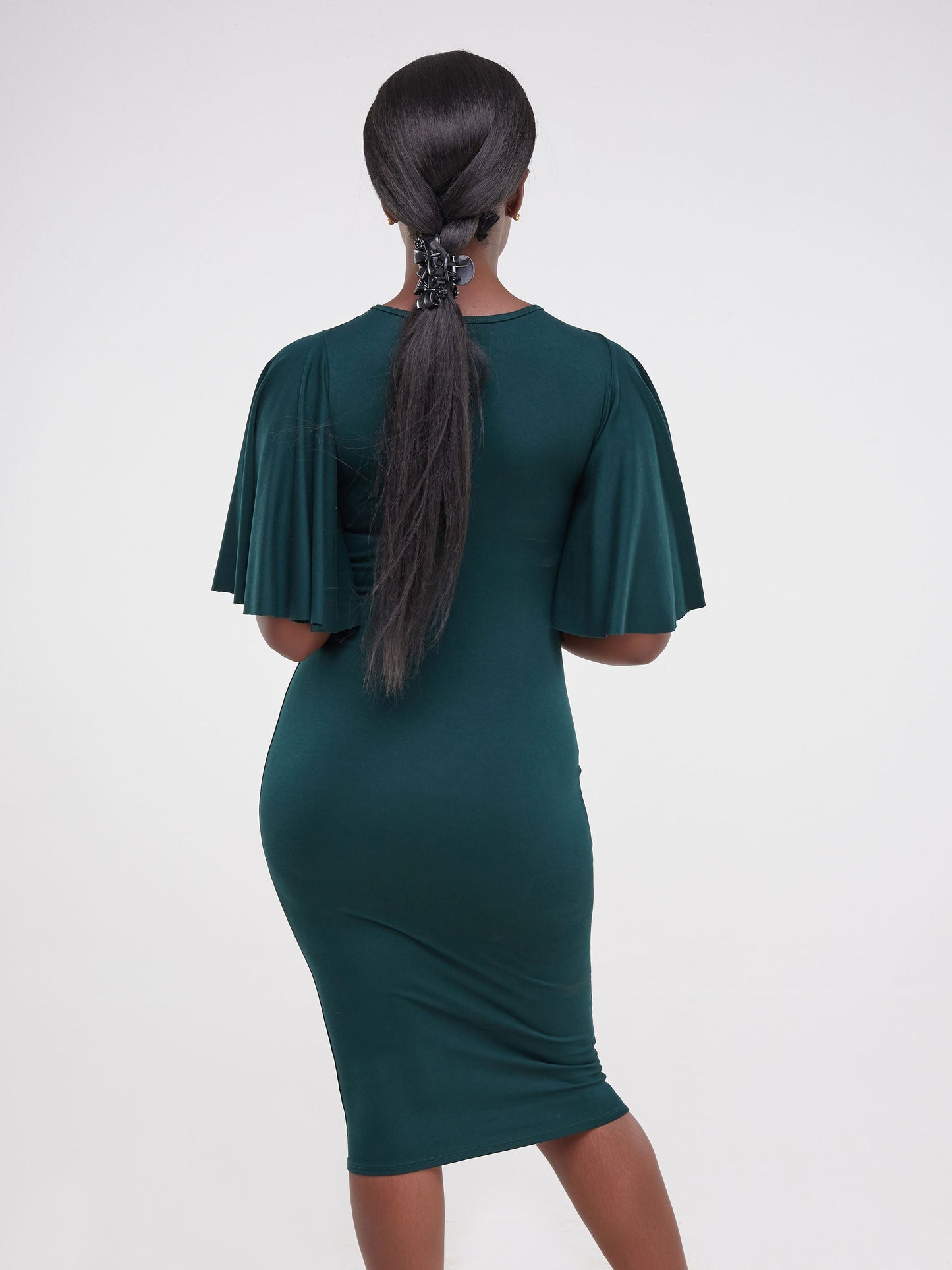 Vivo Ruwa Flounce Sleeve Bodycon Dress - Dark Green