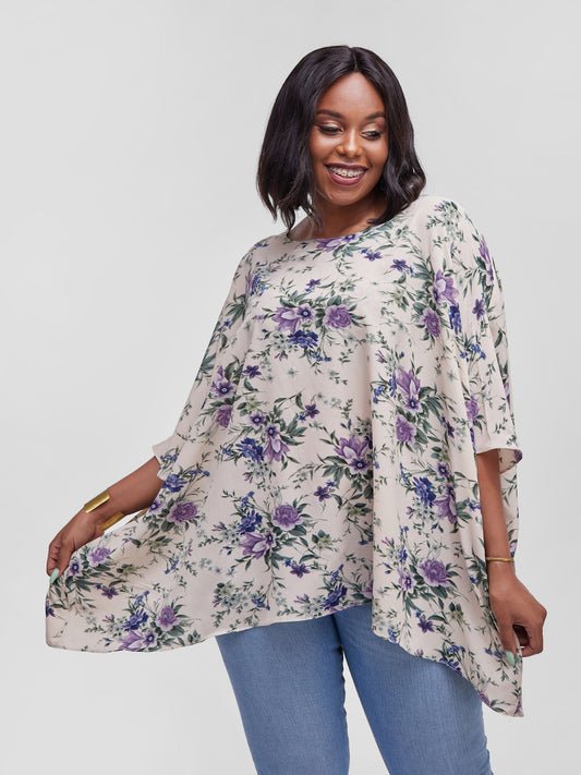 Safari Maisha Wide Loose Top - Cream Floral Print