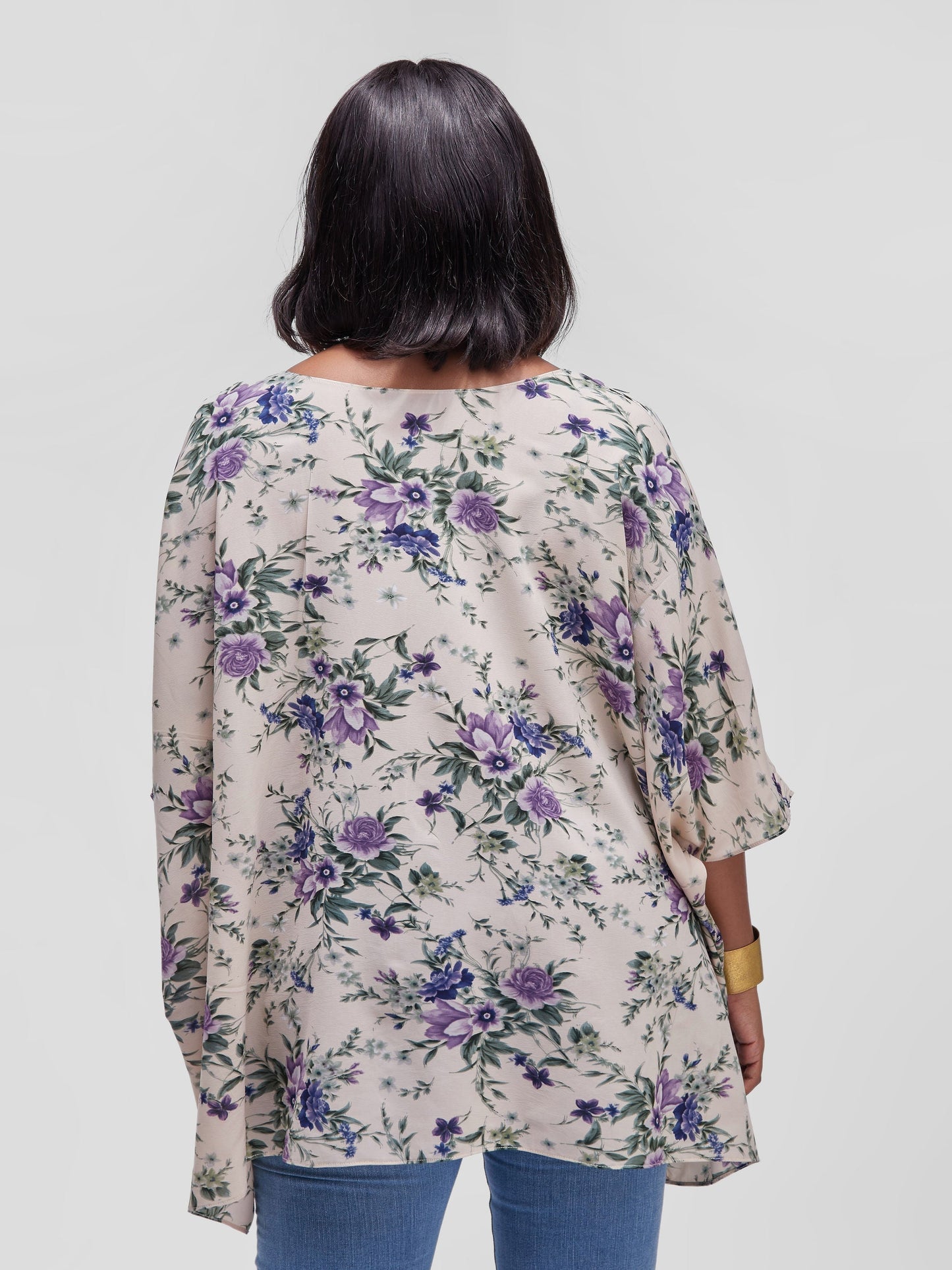 Safari Maisha Wide Loose Top - Cream Floral Print