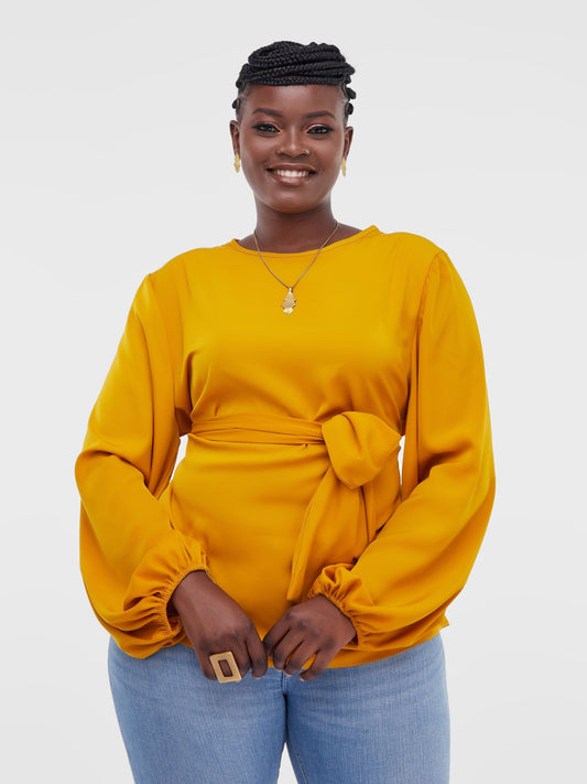 Vivo Basic Crepe Tie Top - Mustard