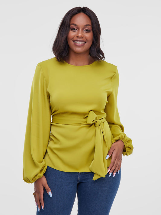 Vivo Basic Crepe Tie Top - Olive Green