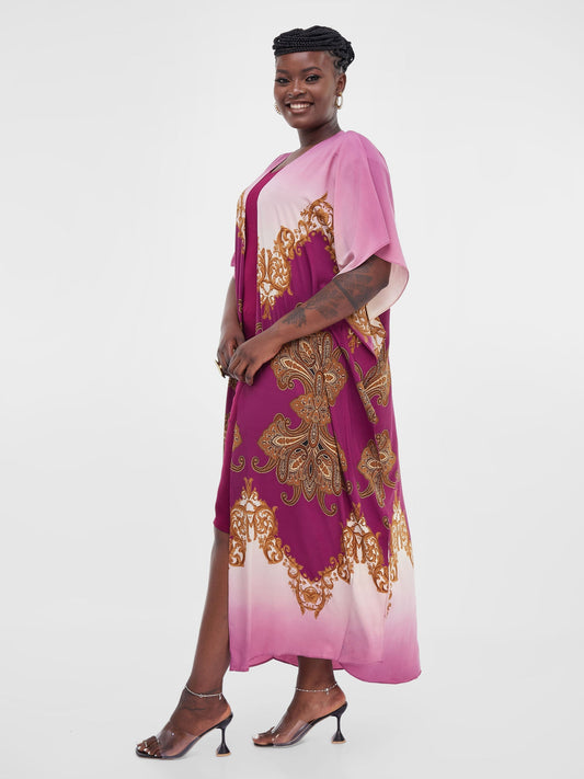 Safari Maisha Maxi Kimono Cover-Up - Purple / Brown Print