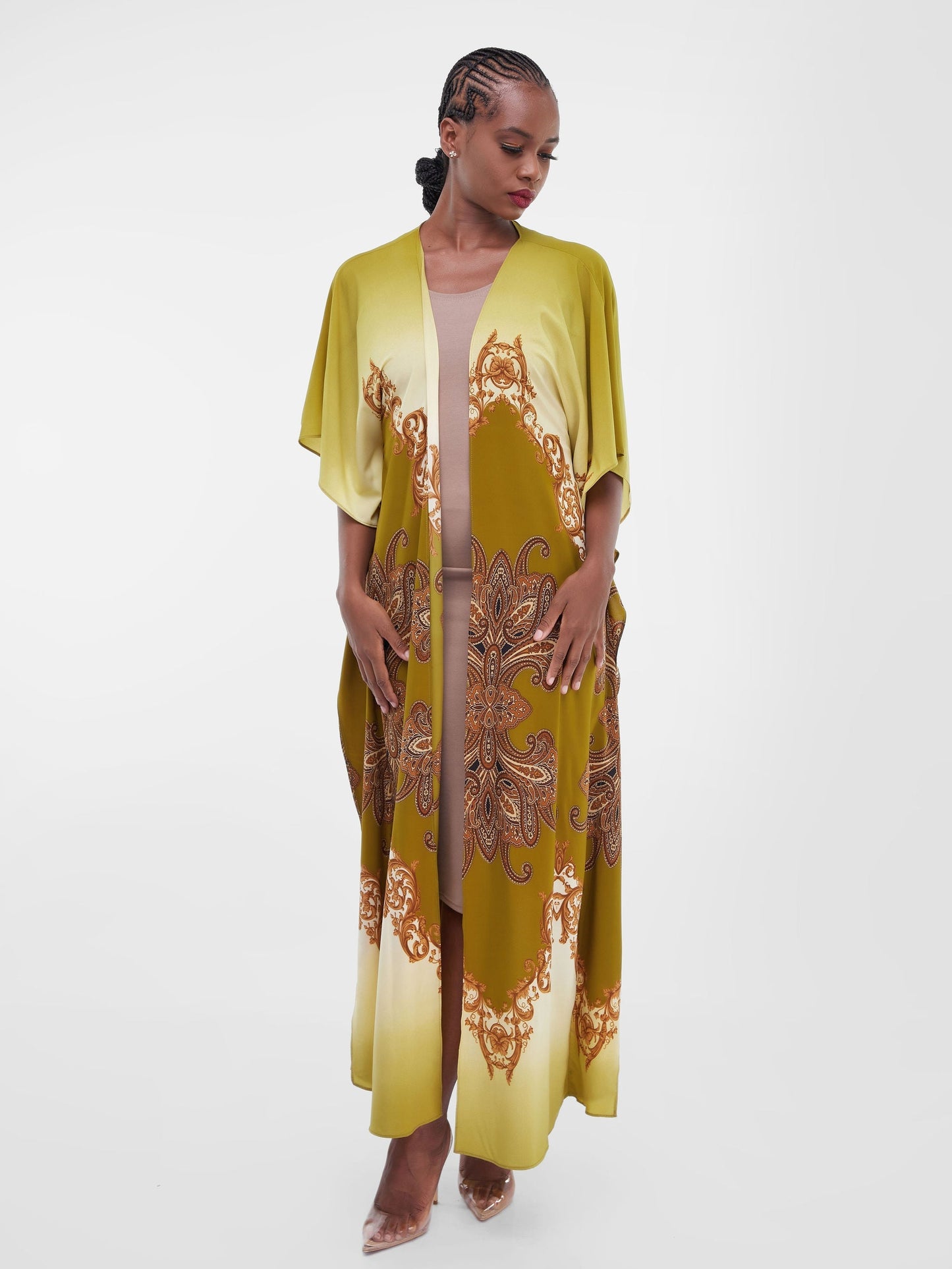 Safari Maisha Maxi Kimono Cover-Up - Olive Green / Brown Print