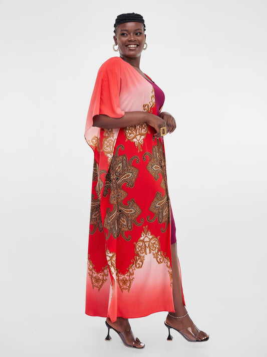 Safari Maisha Maxi Kimono Cover-Up - Red / Brown Print