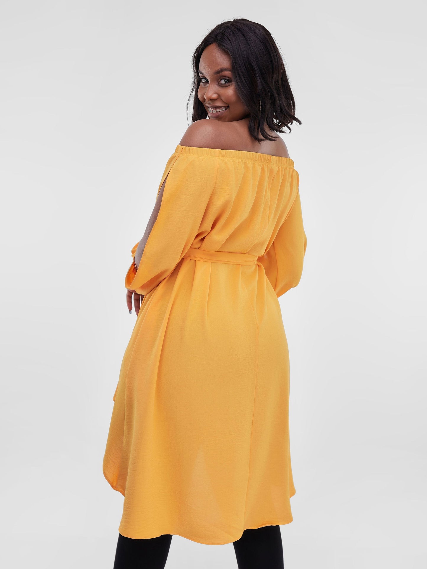 Vivo Dayo Off Shoulder Split Sleeve Hi-Low Top - Mustard