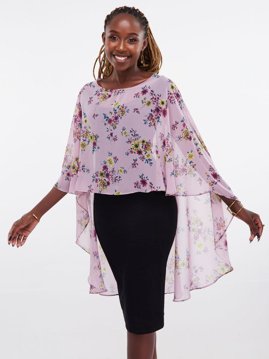 Vivo Sana Cape Top - Purple Floral Print