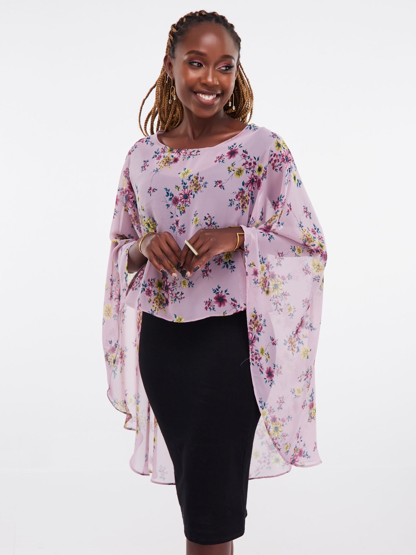 Vivo Sana Cape Top - Purple Floral Print