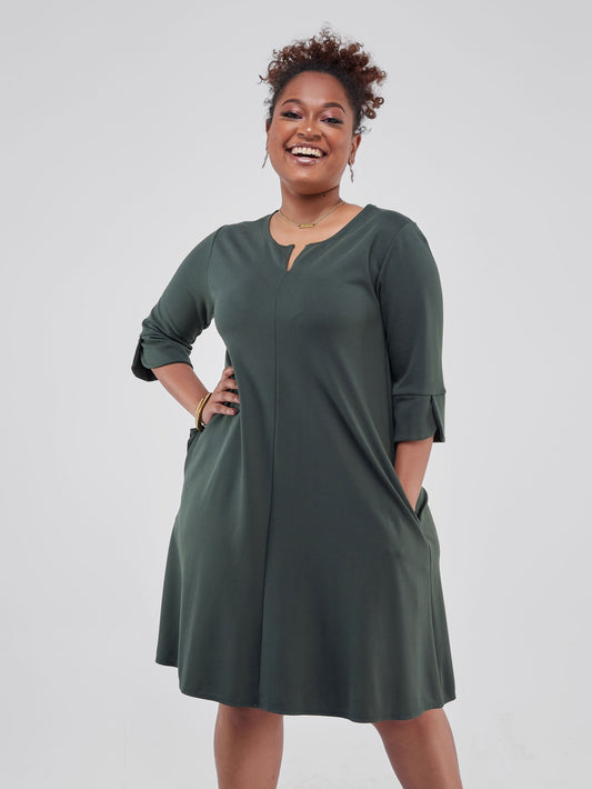 Vivo Zawadi Keyhole Dress - Dark Green