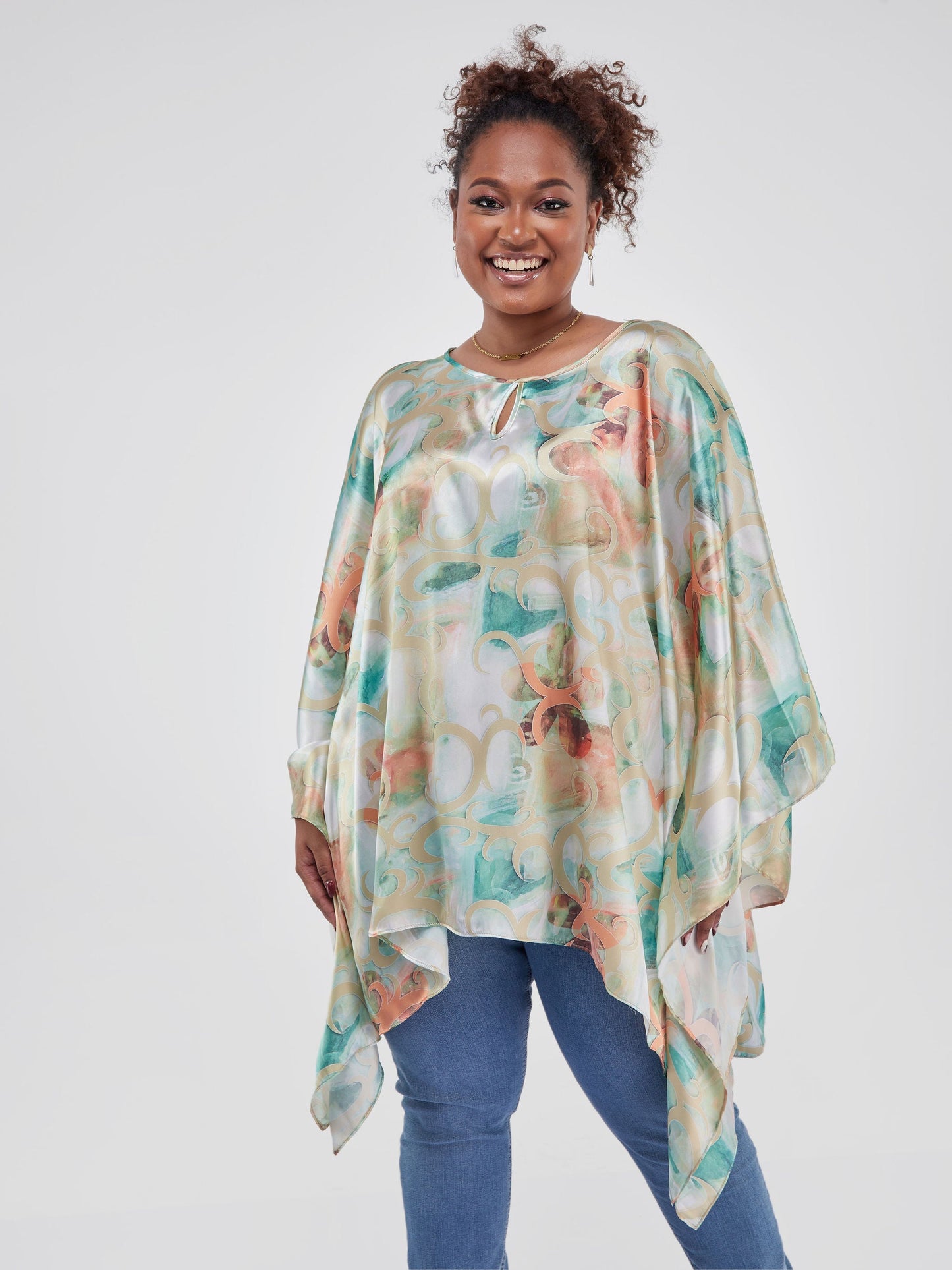 Vivo Sierra Tunic Kaftan Top - Green Floral Print