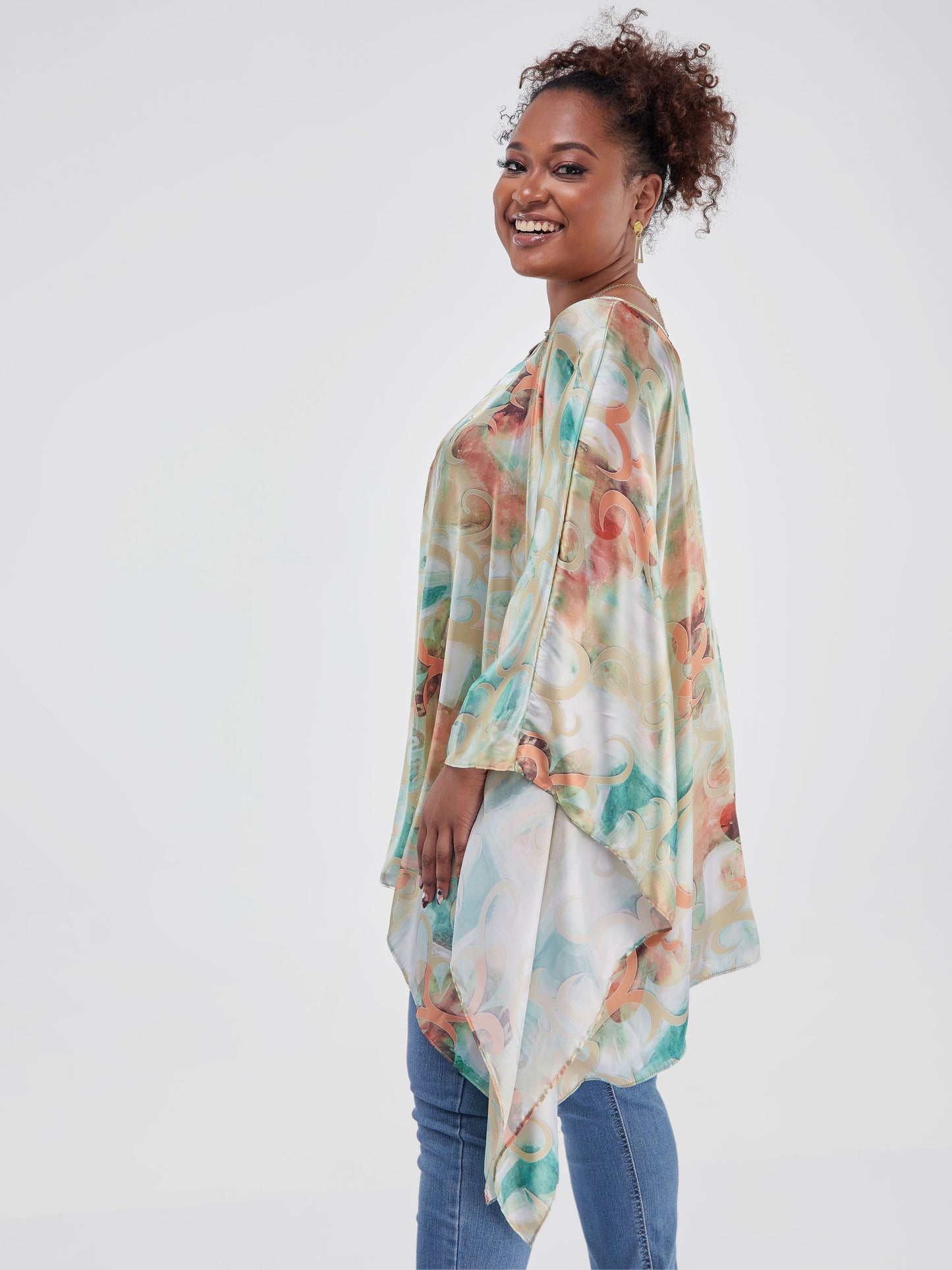 Vivo Sierra Tunic Kaftan Top - Green Floral Print