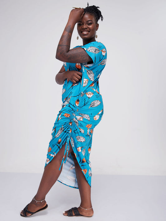Vivo Lalea Drawstring Maxi Dress - Teal Print