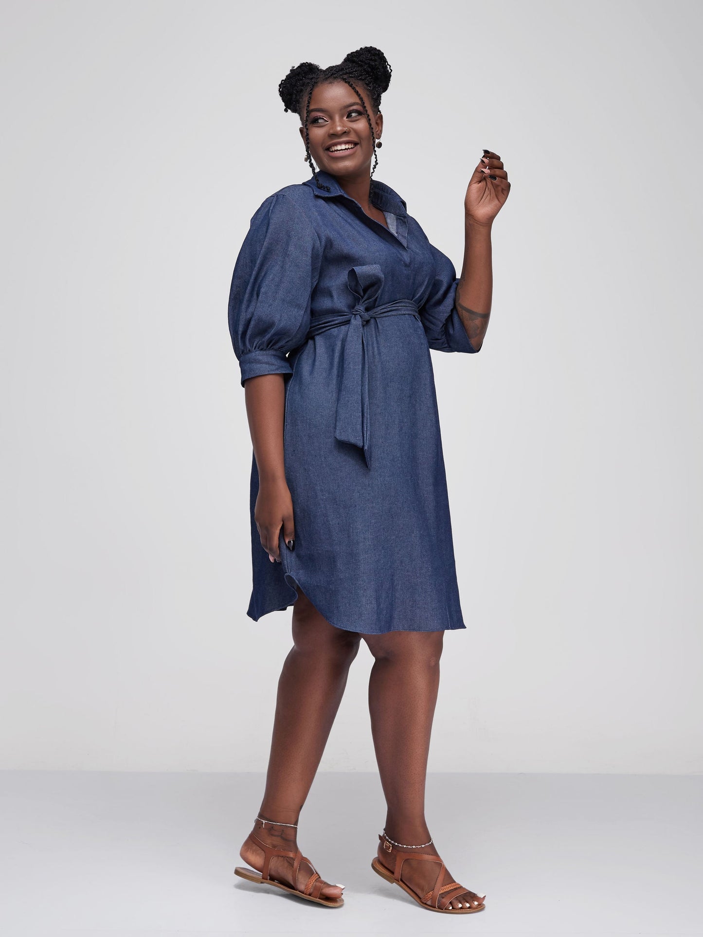 Safari Tawi  Denim Shirt Dress - Midnight Blue
