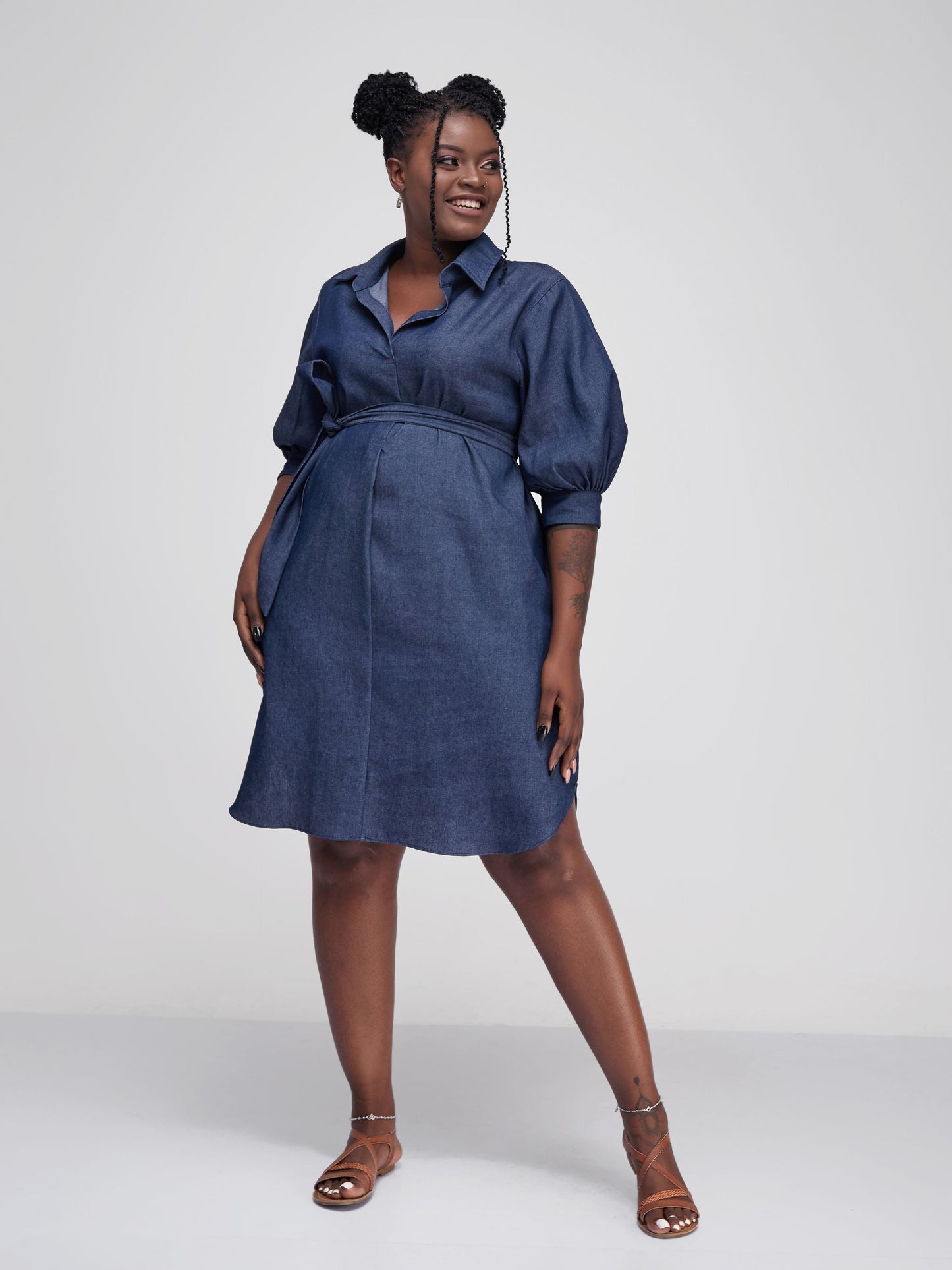 Safari Tawi  Denim Shirt Dress - Midnight Blue