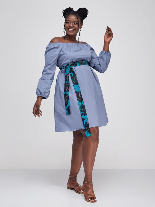 Safari Tawi Off Shoulder Knee Length Dress - Grey
