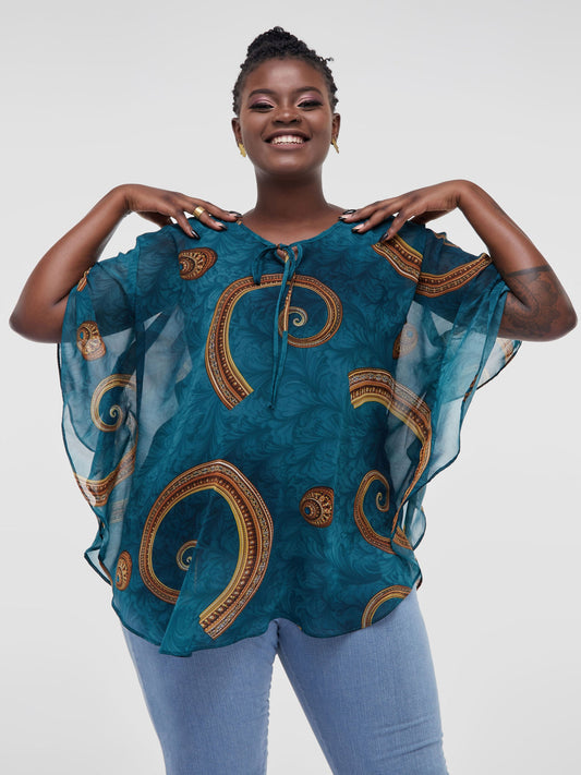 Vivo Bissa Chiffon Top - Light Teal Abstract Print