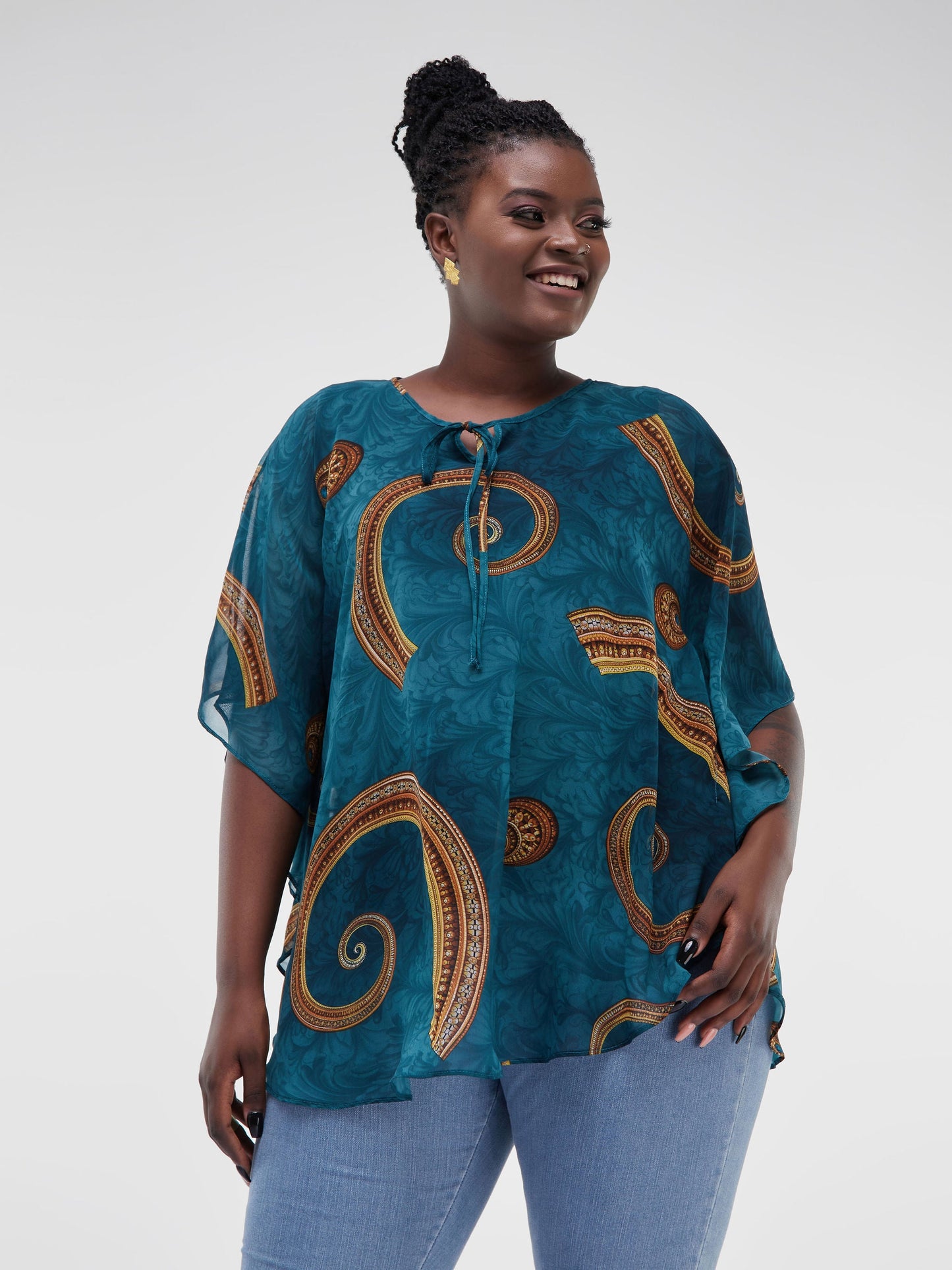 Vivo Bissa Chiffon Top - Light Teal Abstract Print