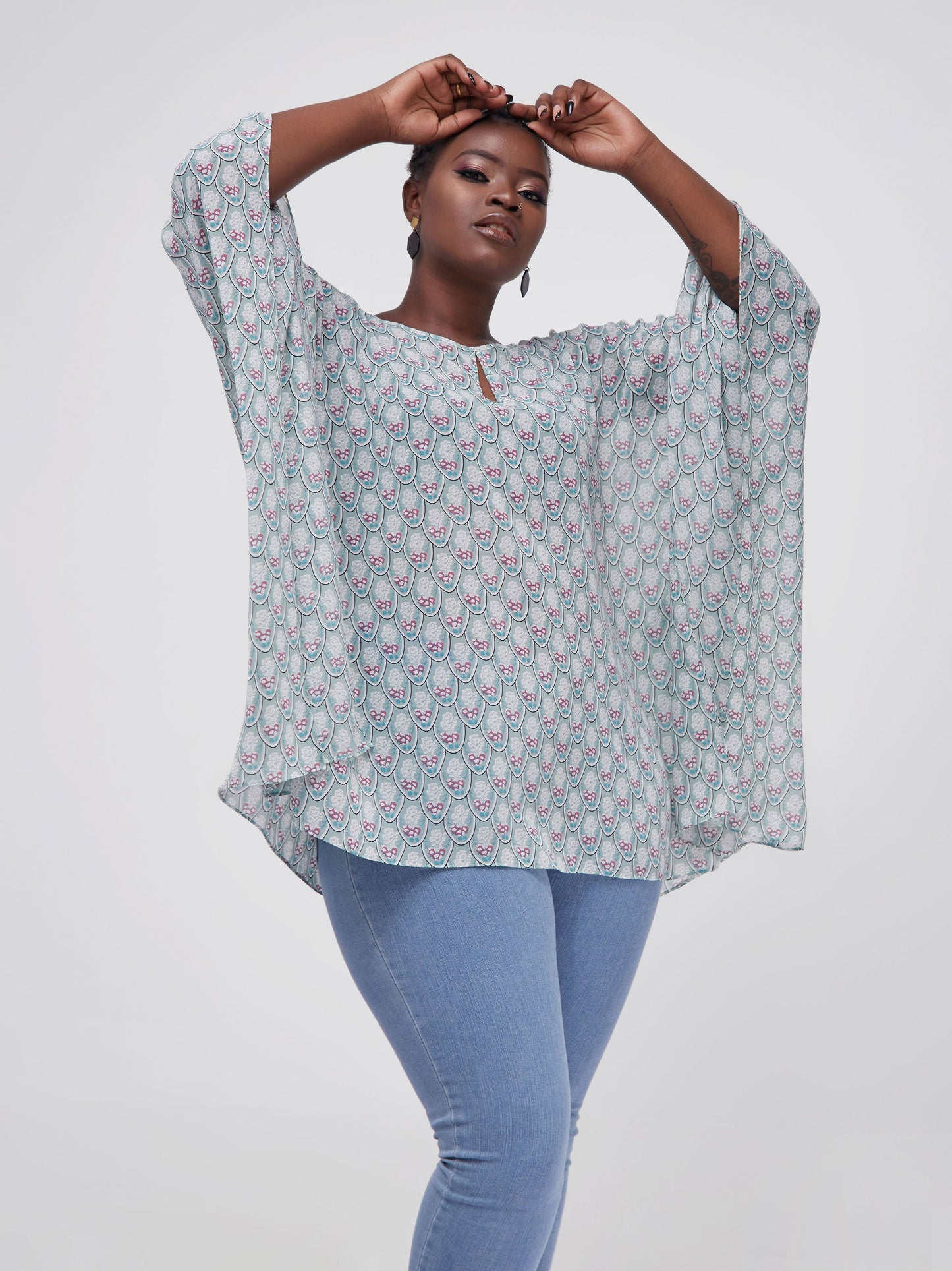 Vivo Sierra Tunic Kaftan Top - Green Abstract Print