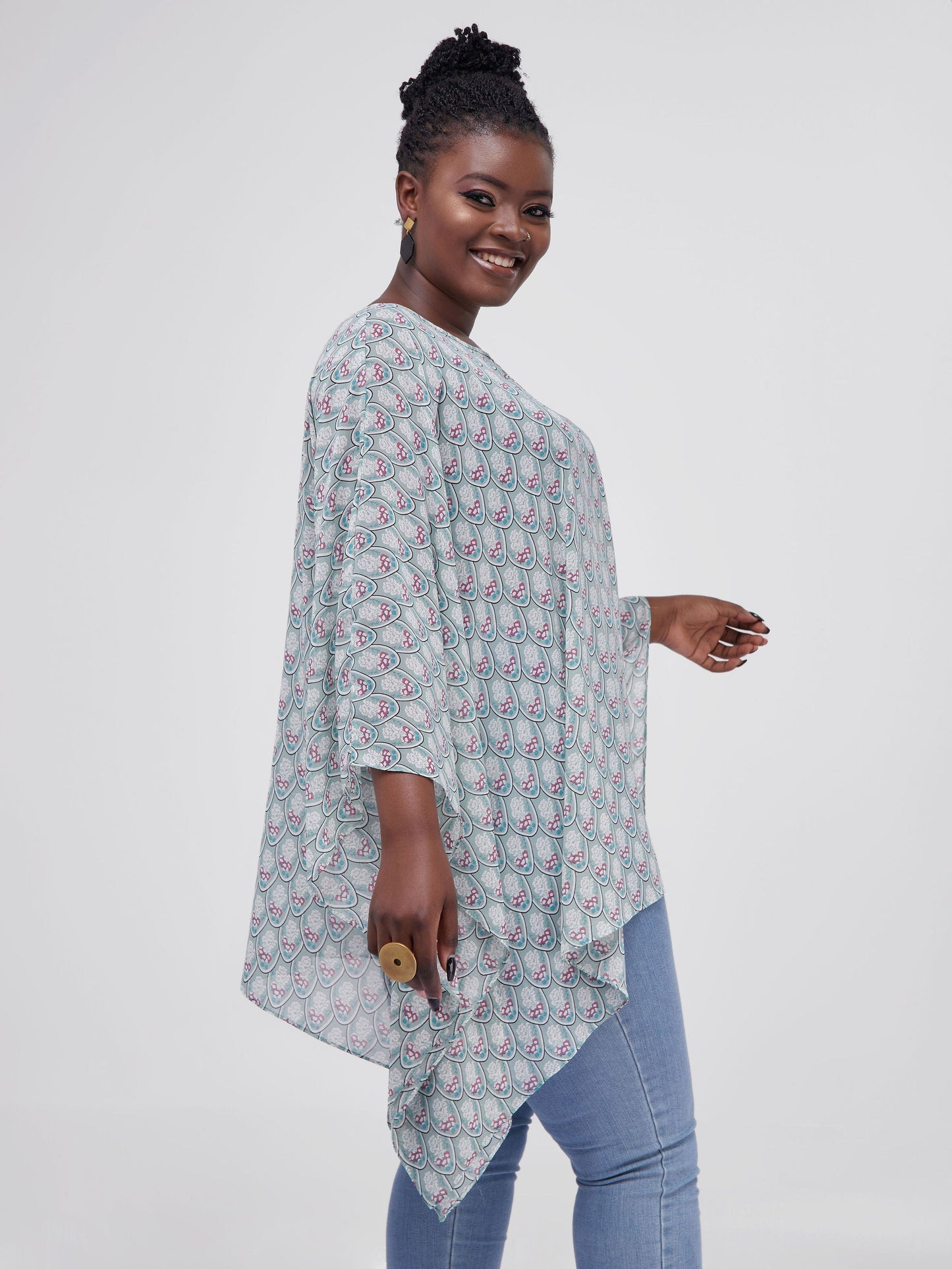 Vivo Sierra Tunic Kaftan Top - Green Abstract Print