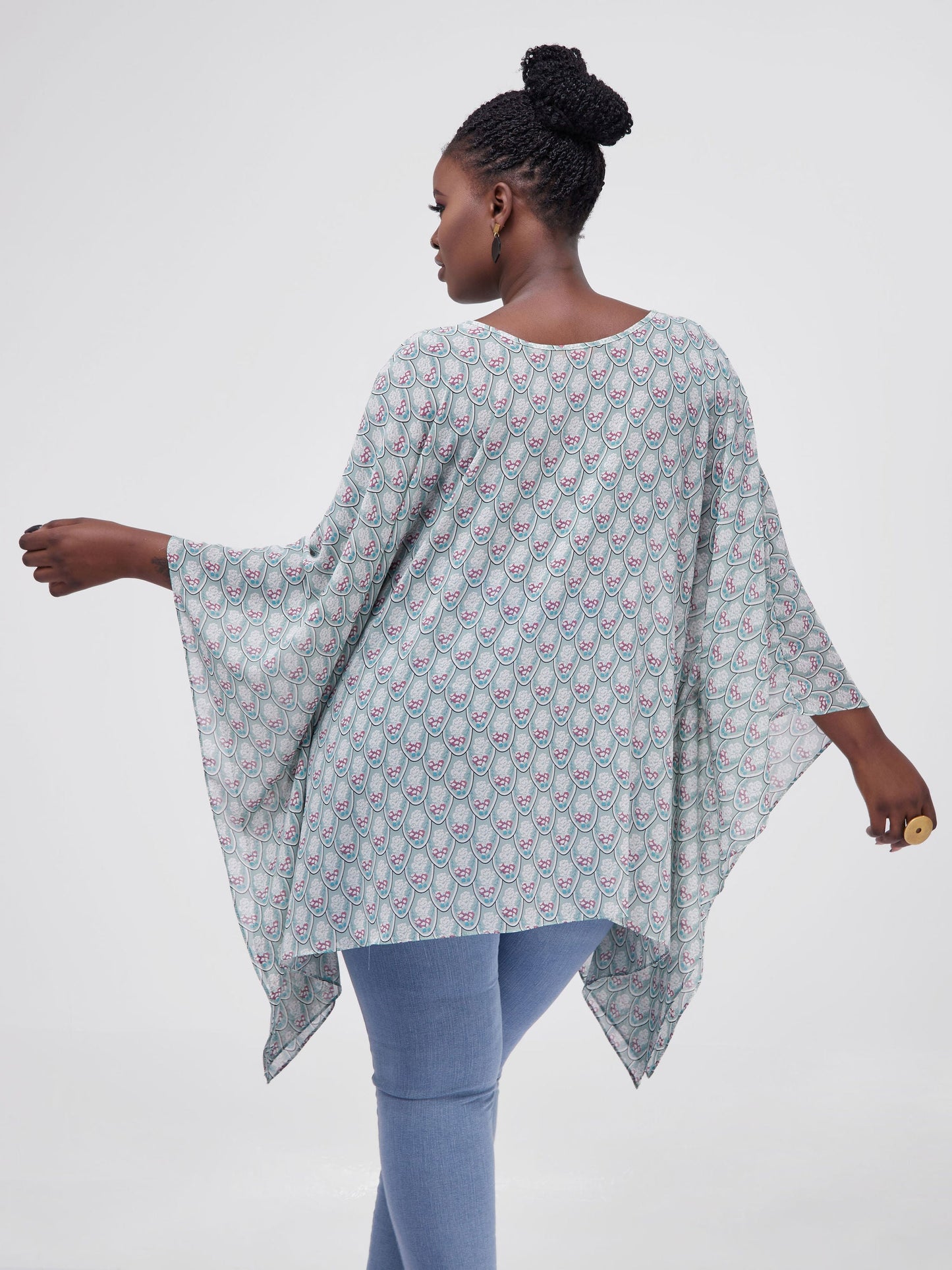 Vivo Sierra Tunic Kaftan Top - Green Abstract Print