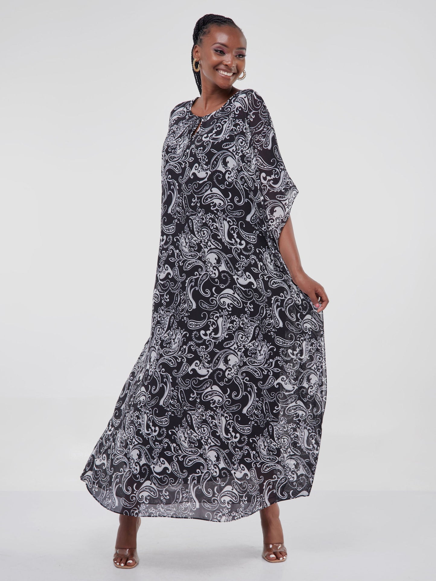 Vivo Sierra Maxi Kaftan - Black / White Abstract Print