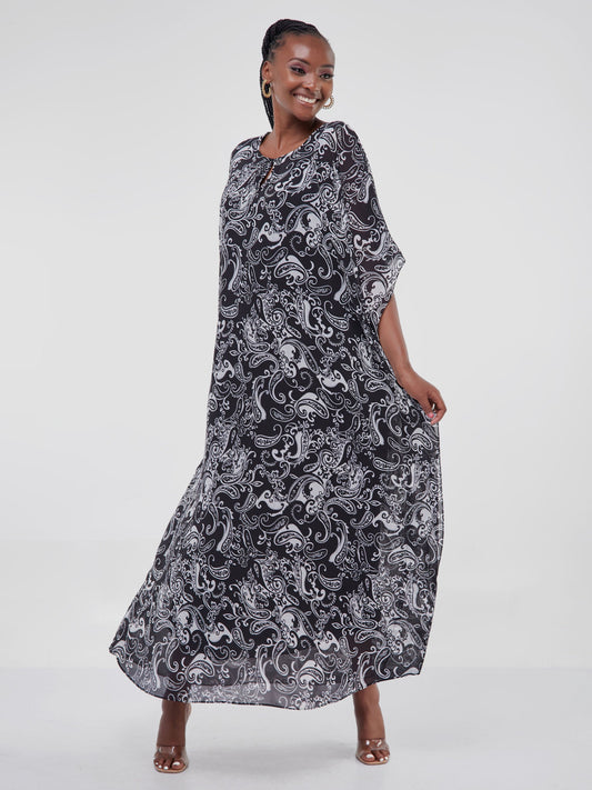 Vivo Sierra Maxi Kaftan - Black / White Abstract Print