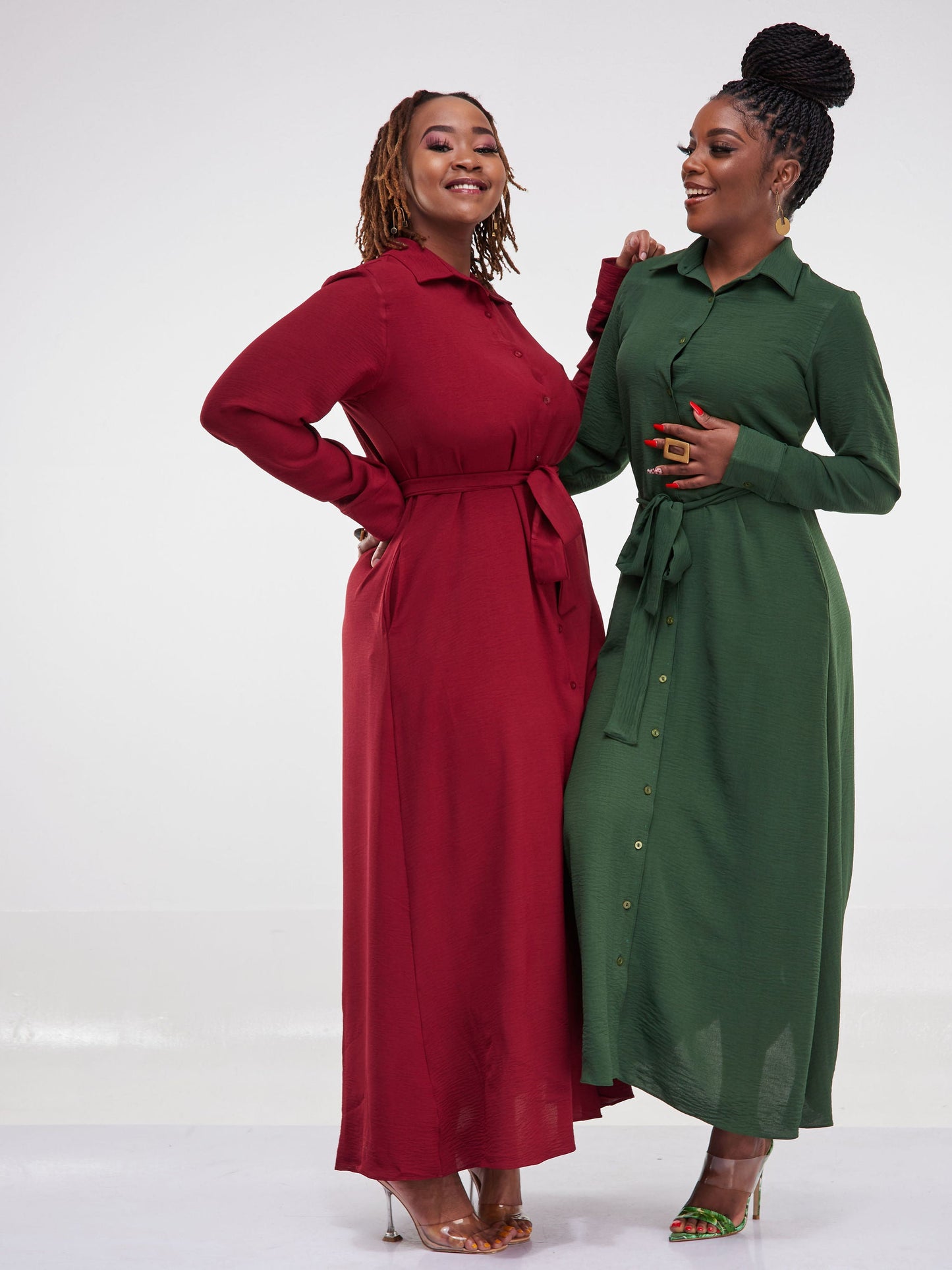 Vivo Tunu Long Sleeve Maxi Tent Shirt Dress - Maroon
