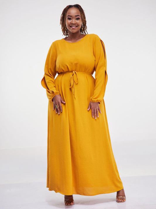 Vivo Tunu Long Slit Sleeve Tent Maxi Dress - Mustard