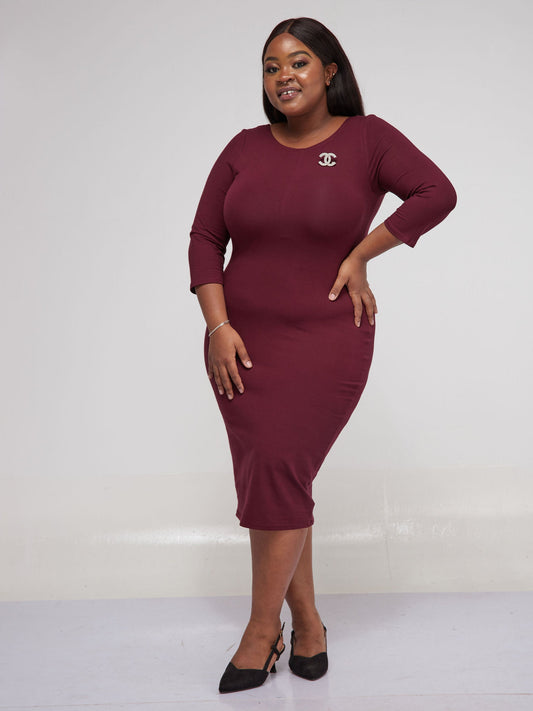 Vivo Basic 3/4 Sleeve Bodycon - Maroon