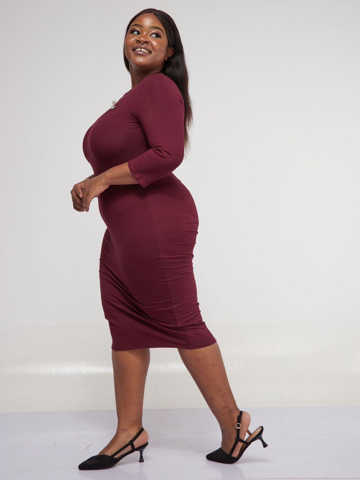 Vivo Basic 3/4 Sleeve Bodycon - Maroon