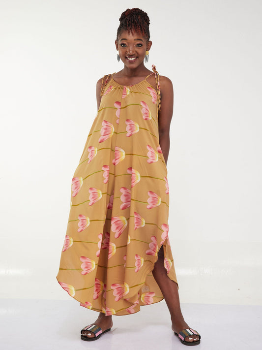 Safari Maisha Strappy Cullote Jumpsuit Coverup - Taupe Floral Print