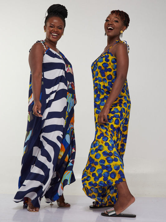 Safari Maisha Strappy Jumpsuit Cover up - Royal Blue Abstract Print