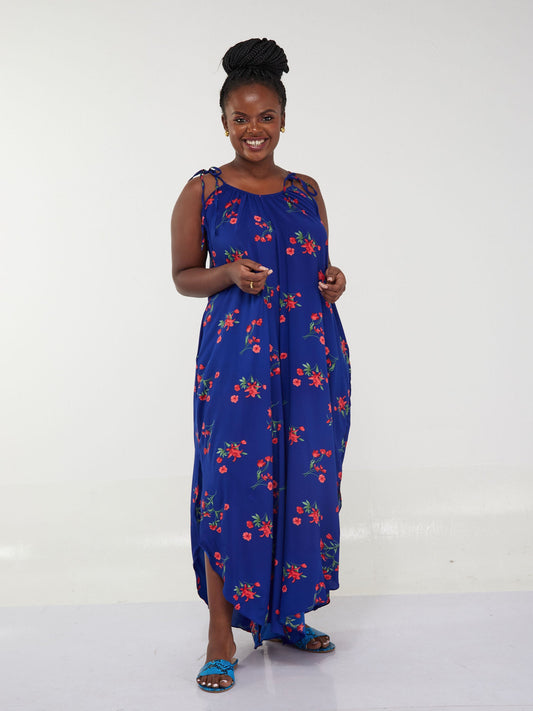 Safari Maisha Strappy Cullote Jumpsuit Coverup - Royal Blue Floral Print