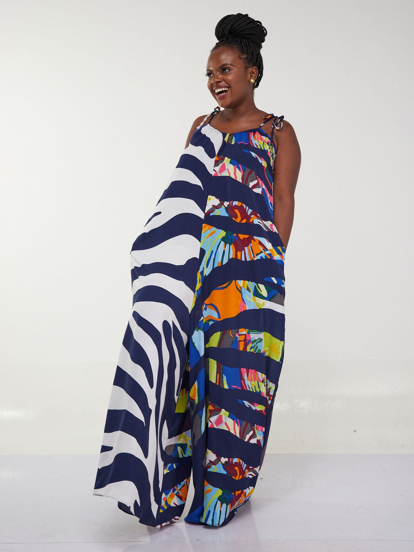 Safari Maisha Strappy Jumpsuit Cover up - Royal Blue Abstract Print
