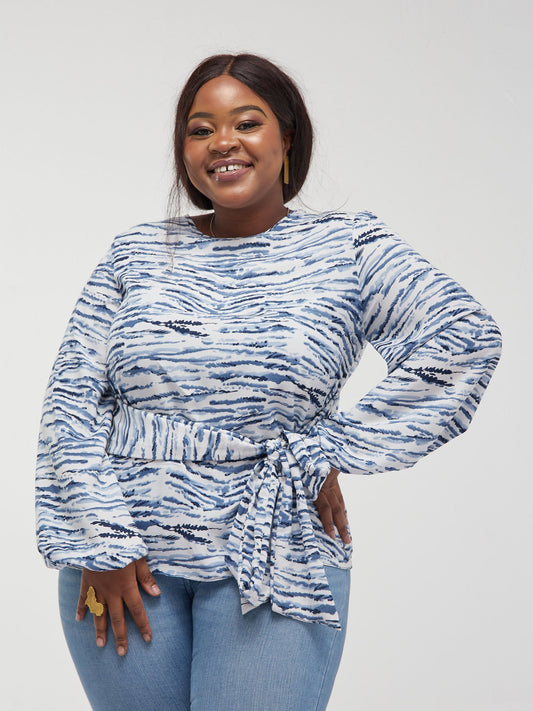 Vivo Dalia Bishop Sleeve Tie Top - Blue