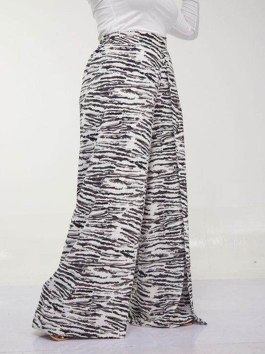 Vivo Dalia Wrap Wide Leg Pants - Black Print