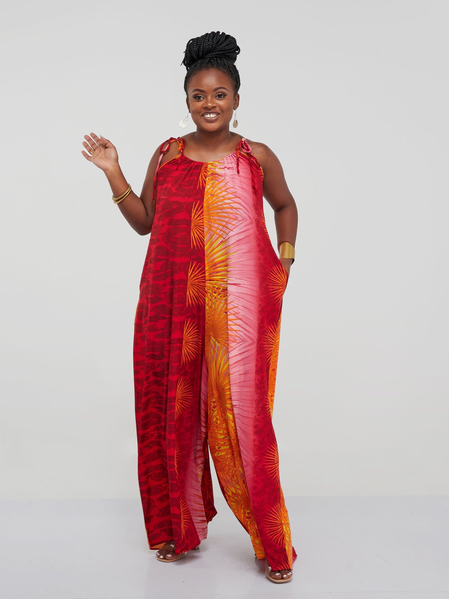 Safari Maisha Strappy Jumpsuit Cover up - Orange Abstract Print