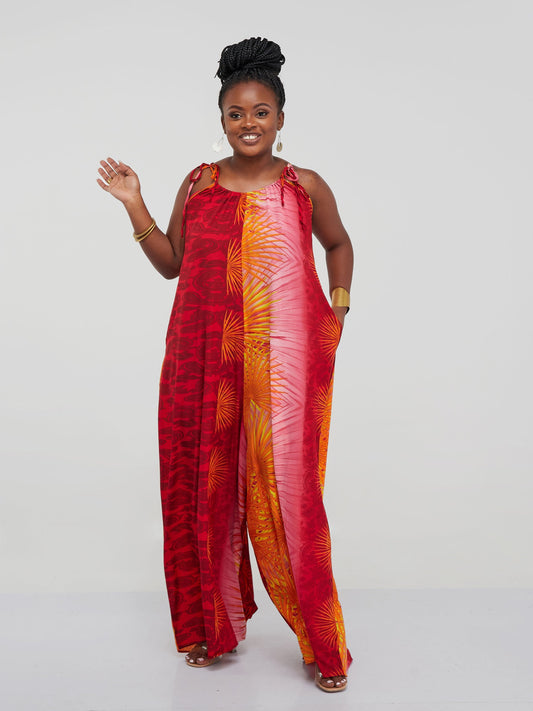 Safari Maisha Strappy Jumpsuit Cover up - Orange Abstract Print