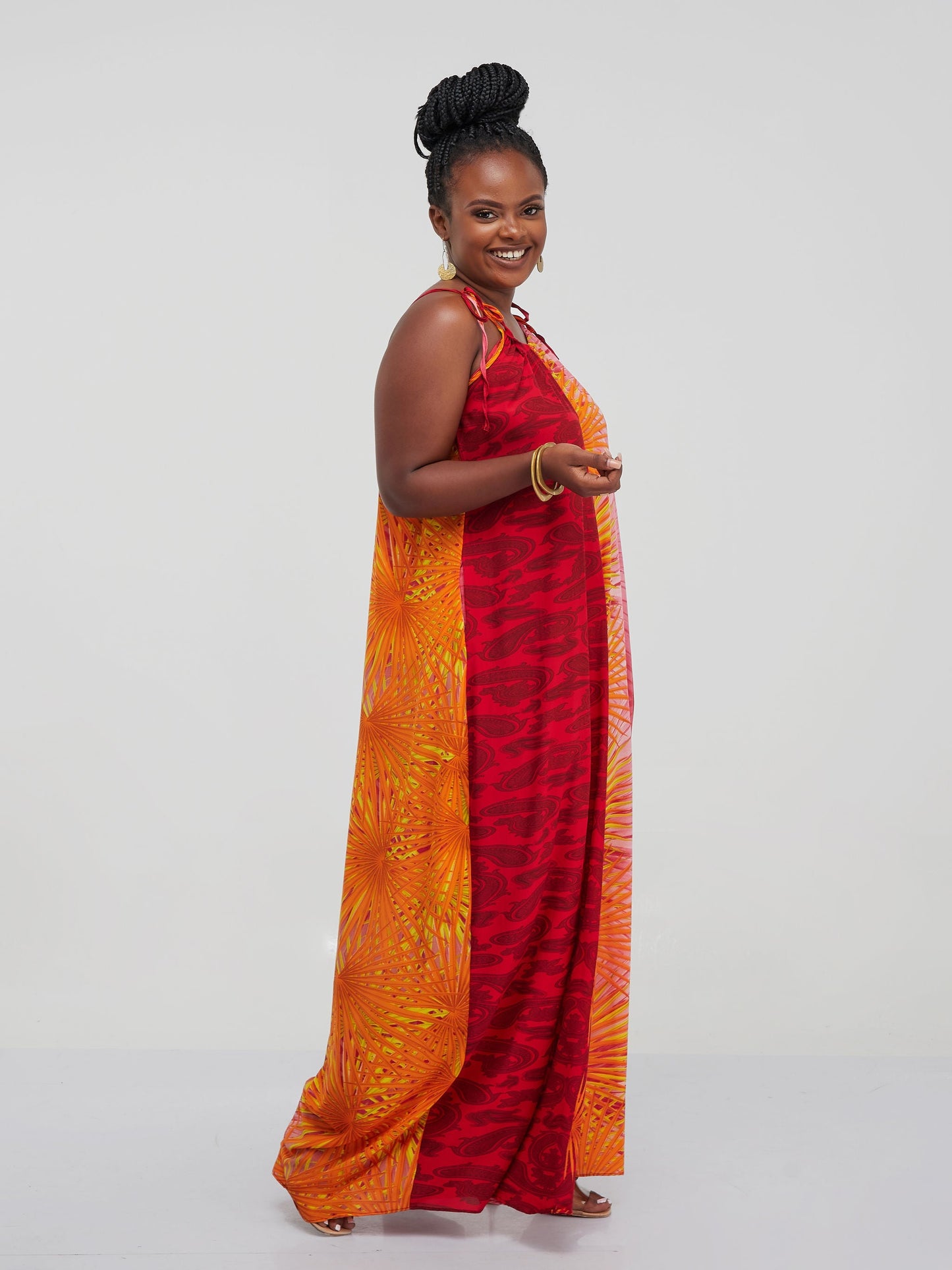 Safari Maisha Strappy Jumpsuit Cover up - Orange Abstract Print