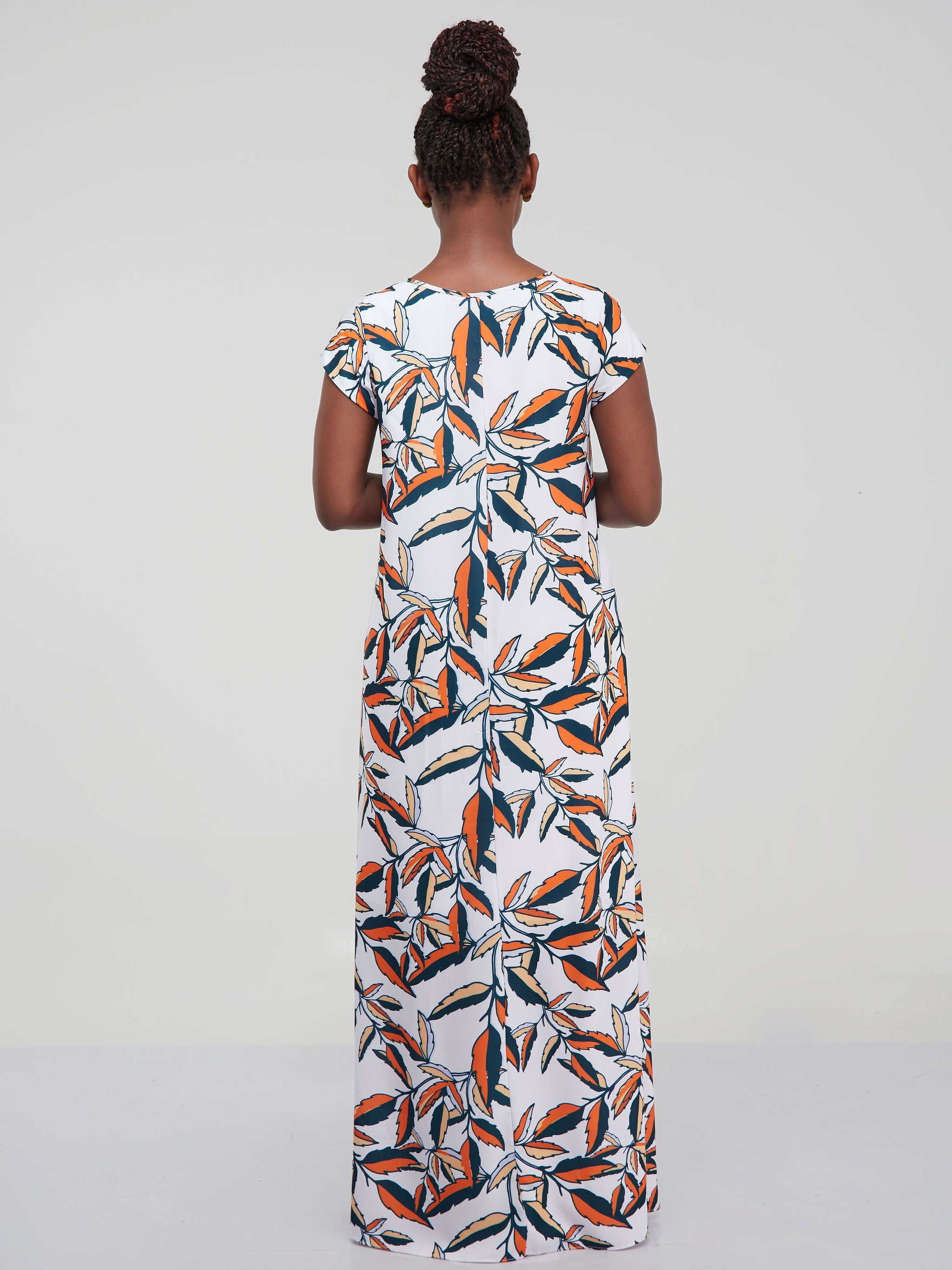 Vivo Basic Cap Sleeved Tent Maxi Dress - Orange Floral Print