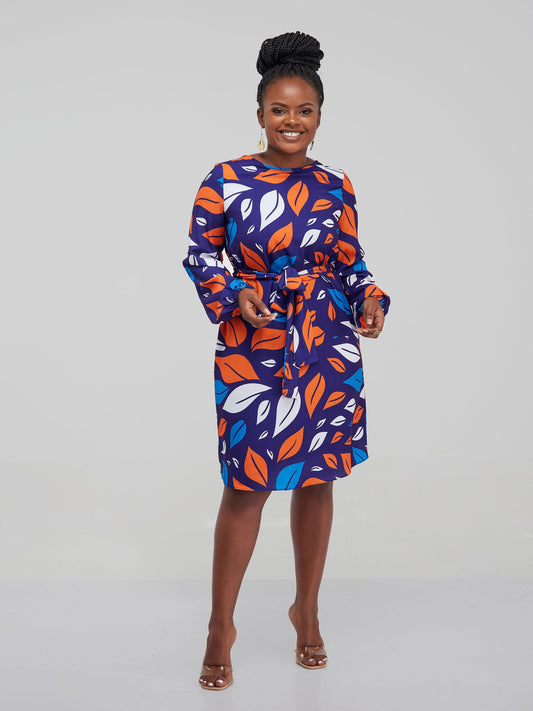Vivo Zawadi Shift Dress - Purple / Orange Print