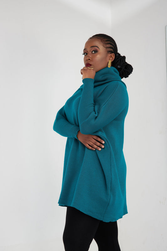 Vivo Cowl Sweater Top - Teal