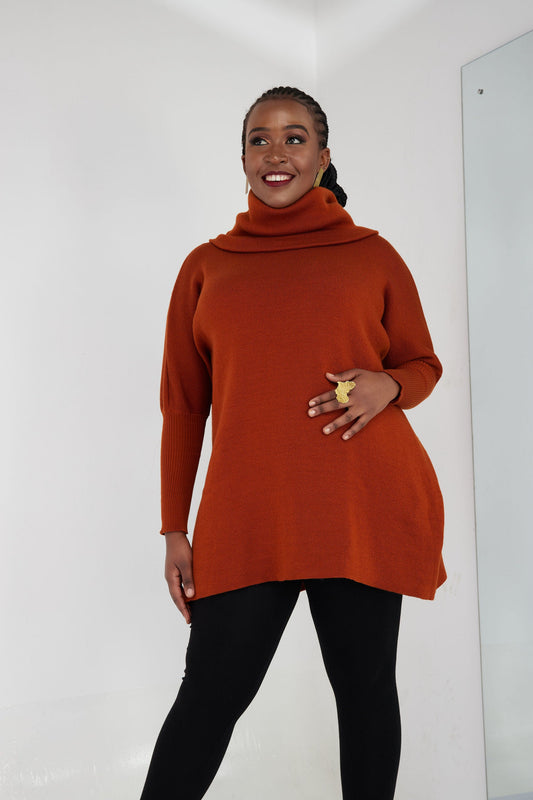 Vivo Cowl Sweater Top - Rust