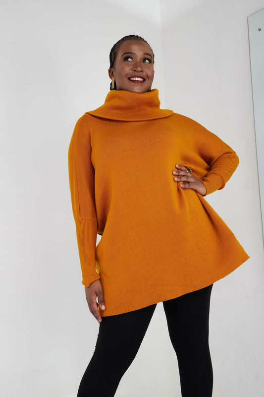 Vivo Cowl Sweater Top - Mustard