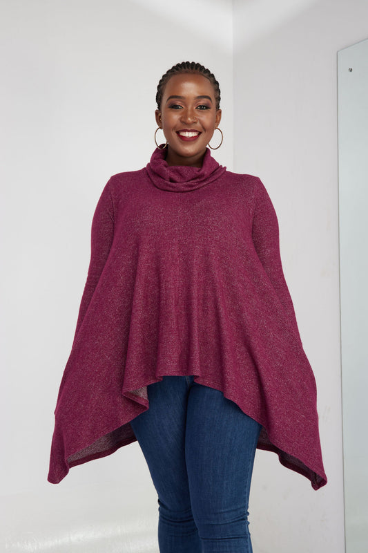 Vivo Neo Imelda Cowl Sweater - Burgundy