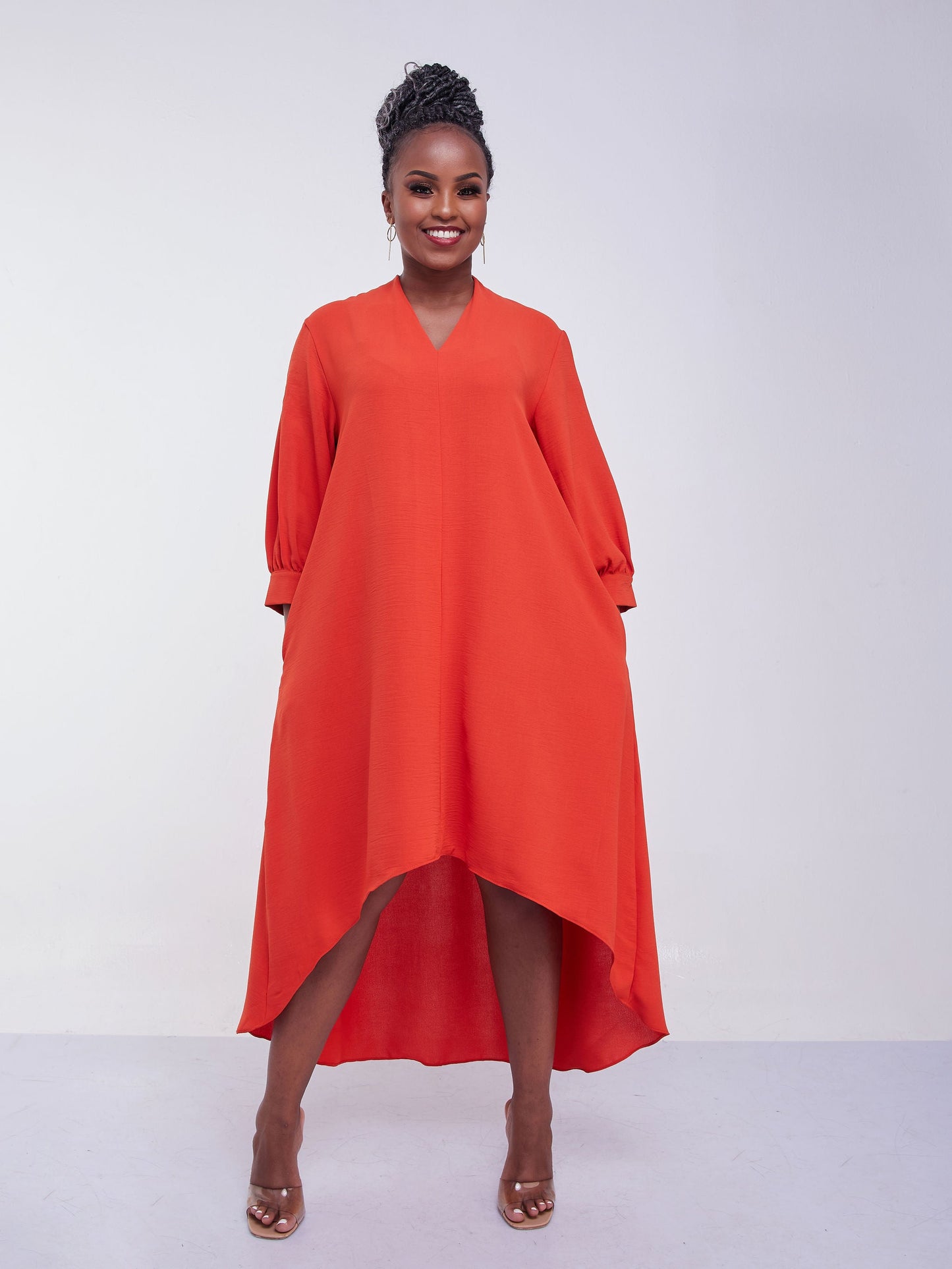 Vivo Jema V-Neck High Low Dress - Orange