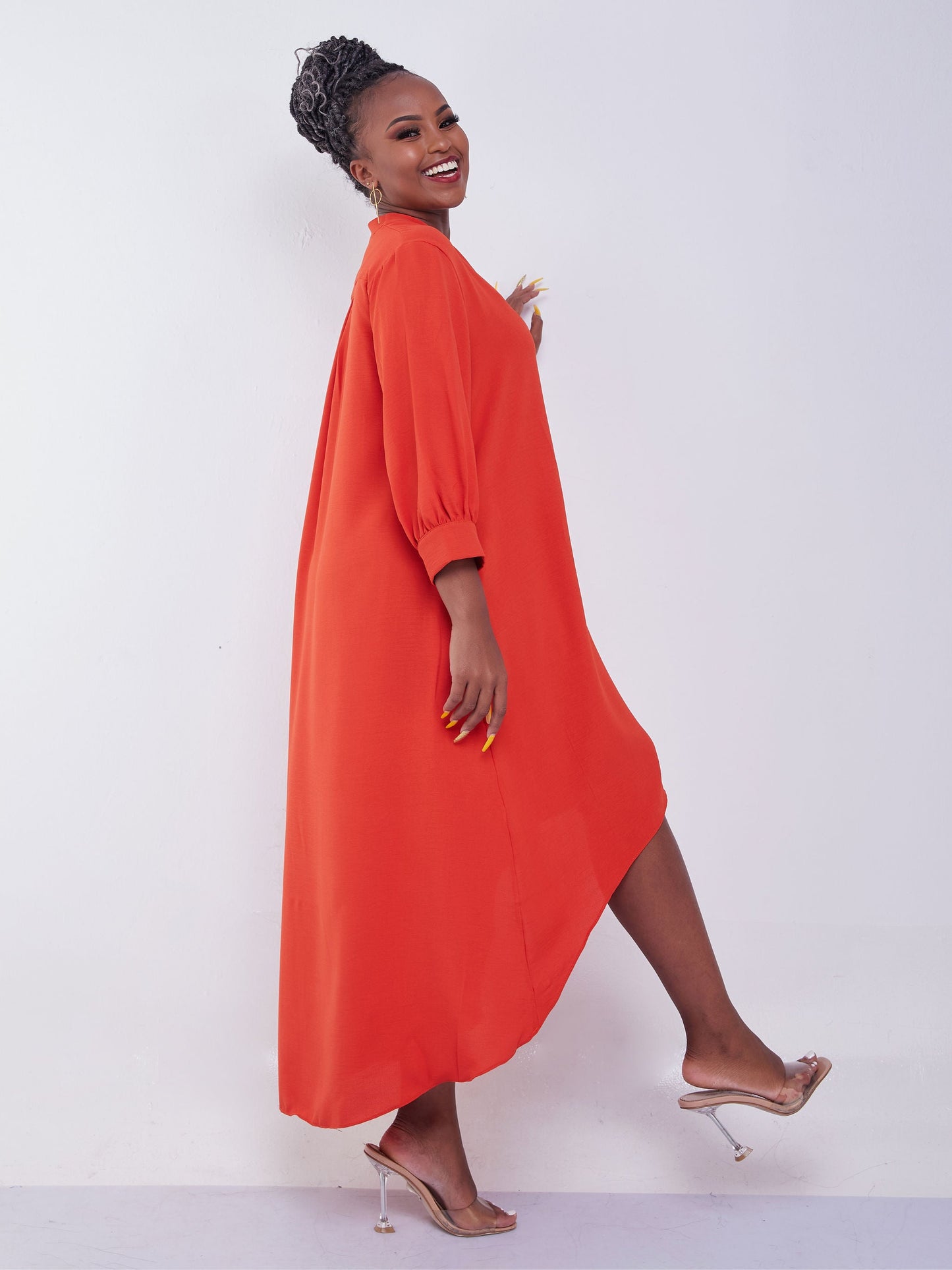 Vivo Jema V-Neck High Low Dress - Orange